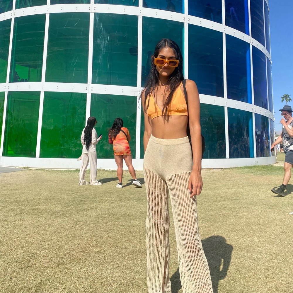 Beige knitted festival pants